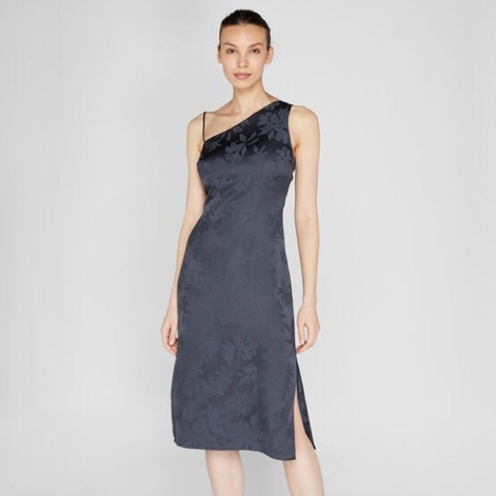 Club Monaco Women’s Asymmetrical Slip Midi Dress One shoulder Ebony Size 00